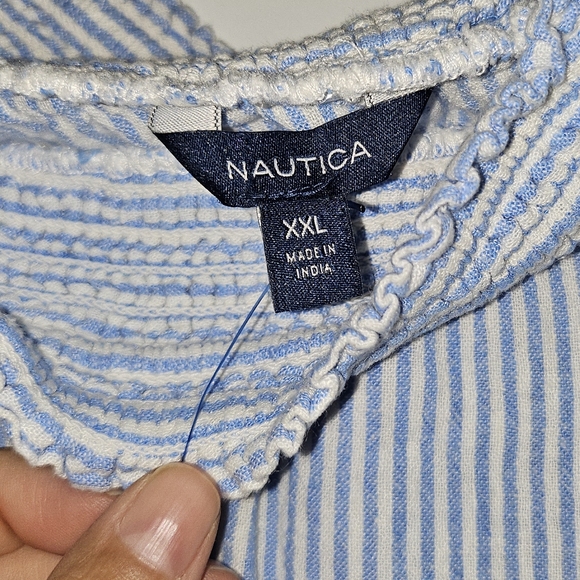Knee length skirt, blue and white striped with coral accent by Nautica - 2xl - Picture 3 of 5